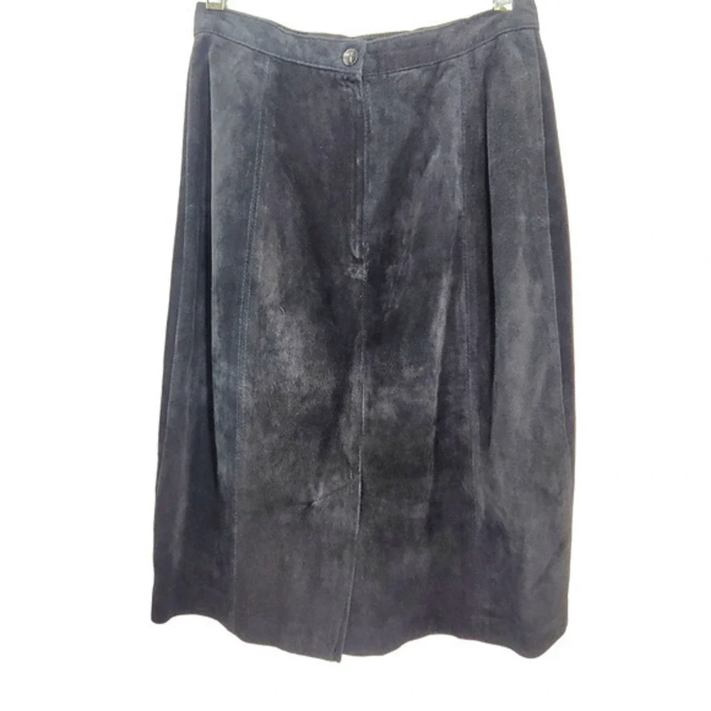 Bianca Vintage Leather Suede Pockets Back‎ Slit zip Modest Straight Midi Skirt